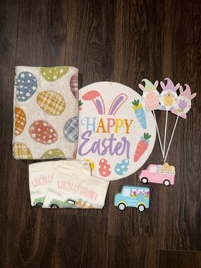 Pastel Easter Table Decor Set - Happy Easter Round Placemat & Accents